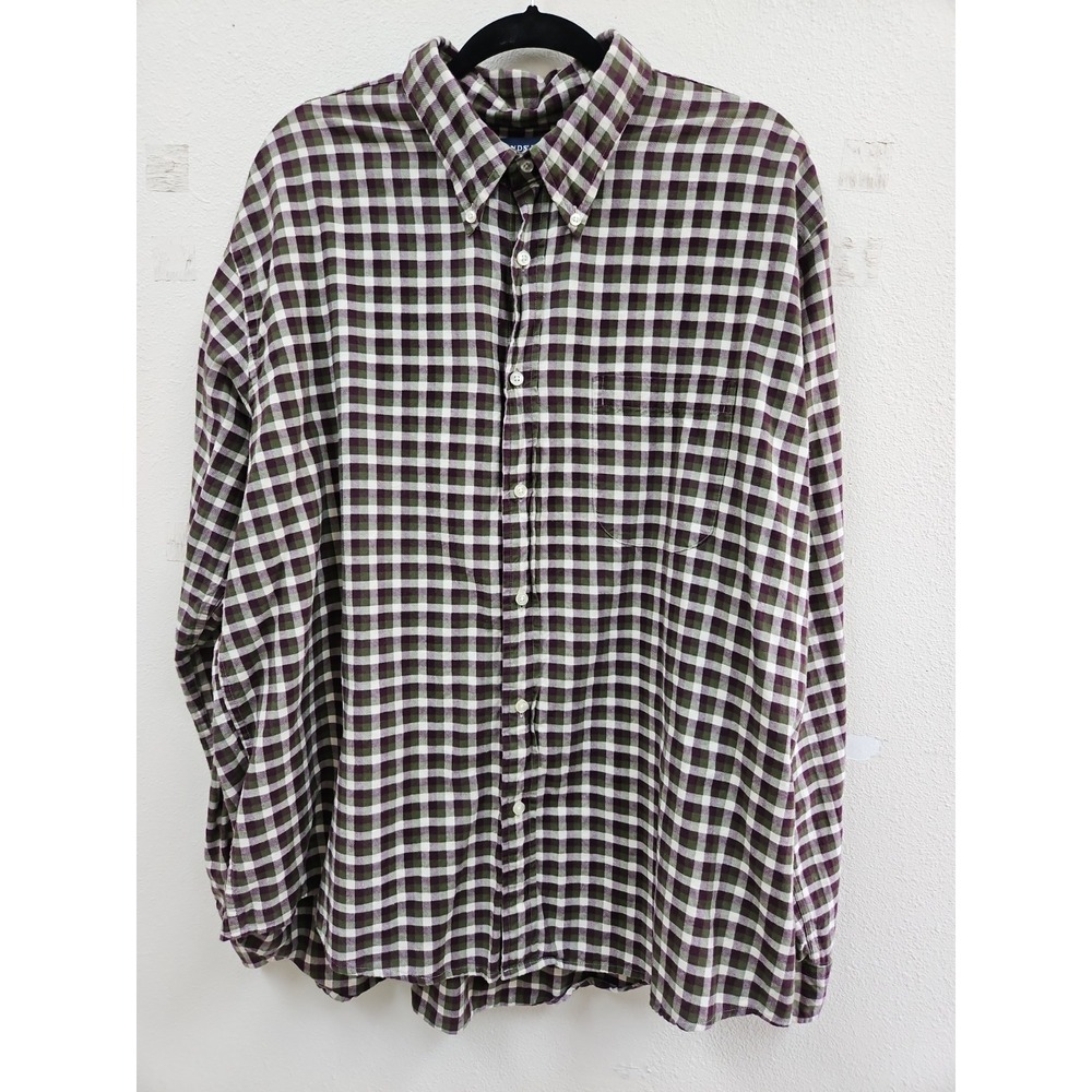 Lands' End  Mens Long Sleeve Xl 17- 17 1/2  Button Down Flannel Shirt Checkered